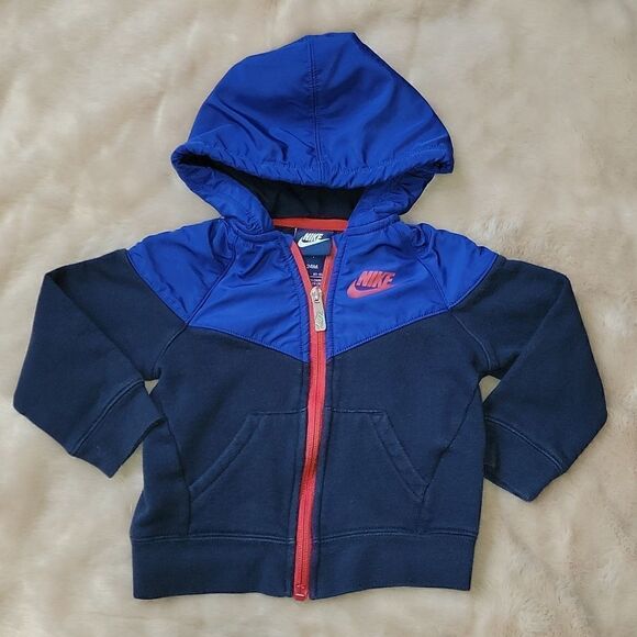 NIKE BLUE HEAVYWEIGHT ZIP HOODIE, SIZE 24 MONTHS - Picture 1 of 6
